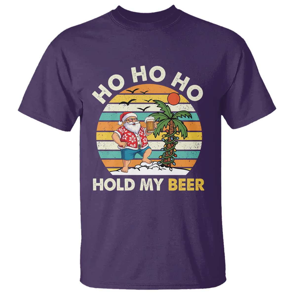Christmas In July Santa Ho Ho Hold My Beer T Shirt Summer Beach Hawaii Santa USA Flag - Wonder Print Shop
