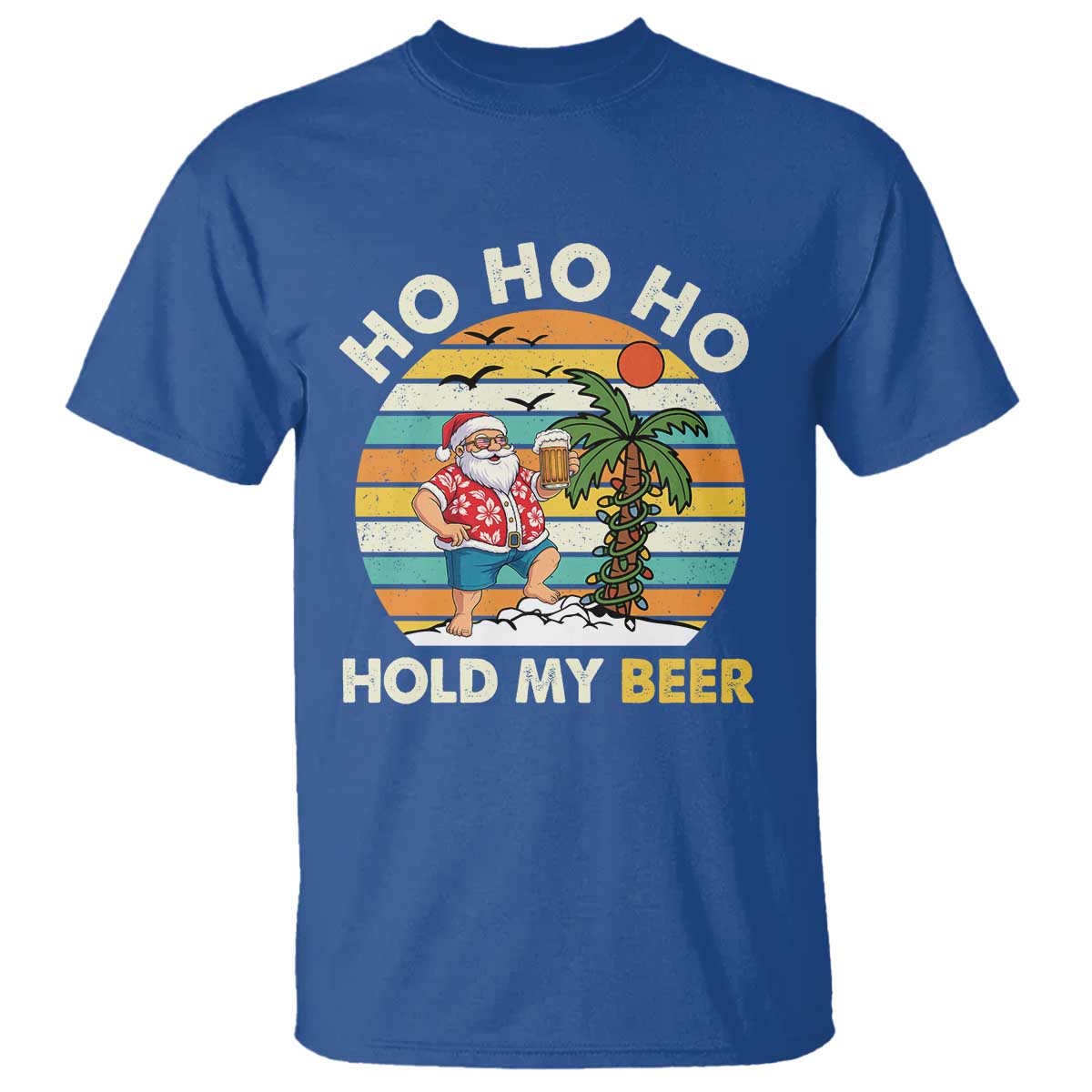 Christmas In July Santa Ho Ho Hold My Beer T Shirt Summer Beach Hawaii Santa USA Flag - Wonder Print Shop