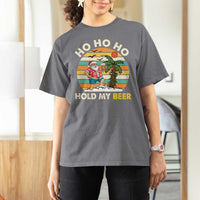 Christmas In July Santa Ho Ho Hold My Beer T Shirt For Women Summer Beach Hawaii Santa USA Flag - Wonder Print Shop