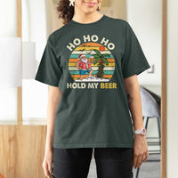 Christmas In July Santa Ho Ho Hold My Beer T Shirt For Women Summer Beach Hawaii Santa USA Flag - Wonder Print Shop