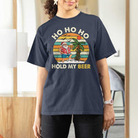 Christmas In July Santa Ho Ho Hold My Beer T Shirt For Women Summer Beach Hawaii Santa USA Flag - Wonder Print Shop