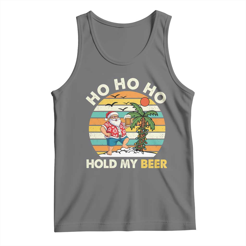 Christmas In July Santa Ho Ho Hold My Beer Tank Top Summer Beach Hawaii Santa USA Flag - Wonder Print Shop