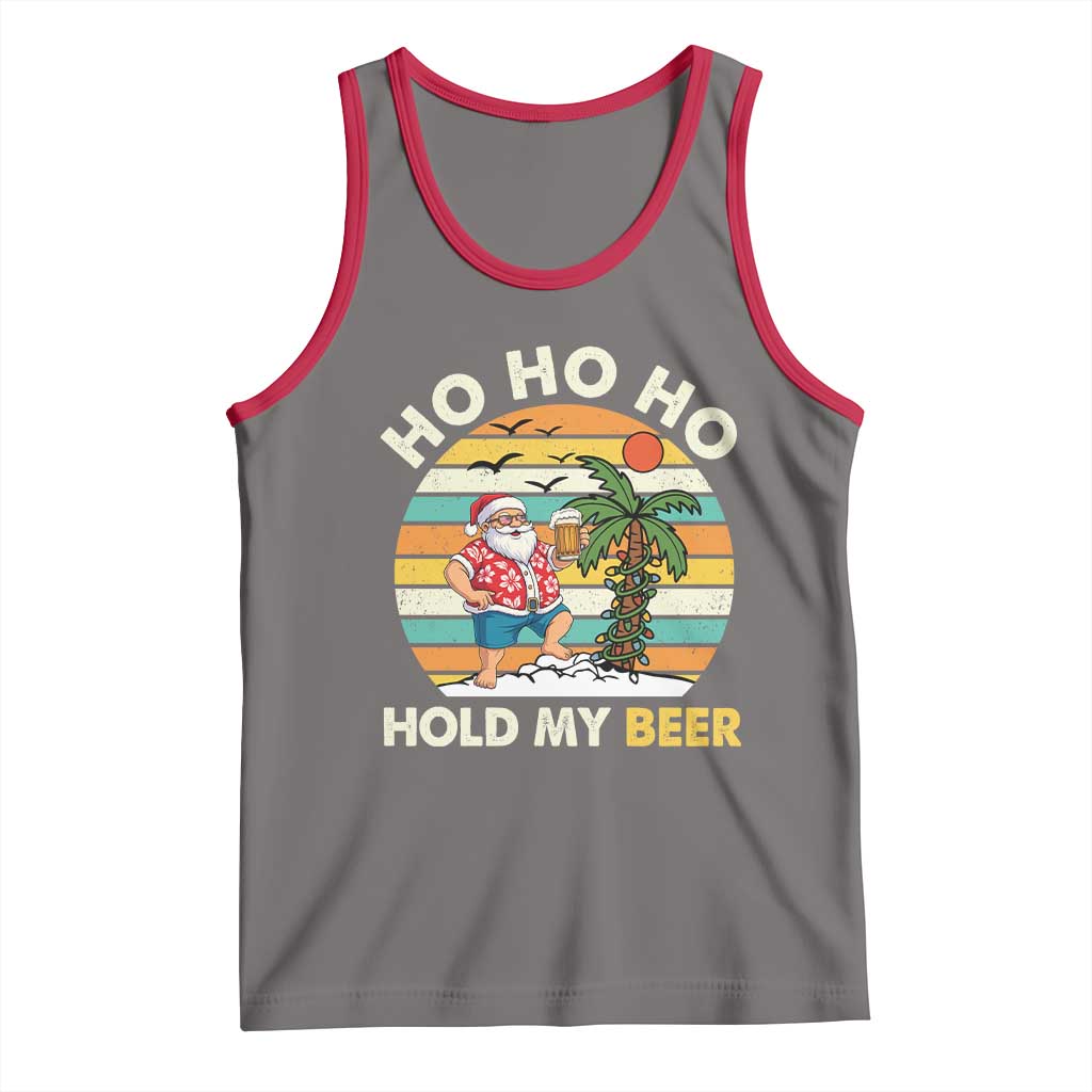 Christmas In July Santa Ho Ho Hold My Beer Tank Top Summer Beach Hawaii Santa USA Flag - Wonder Print Shop
