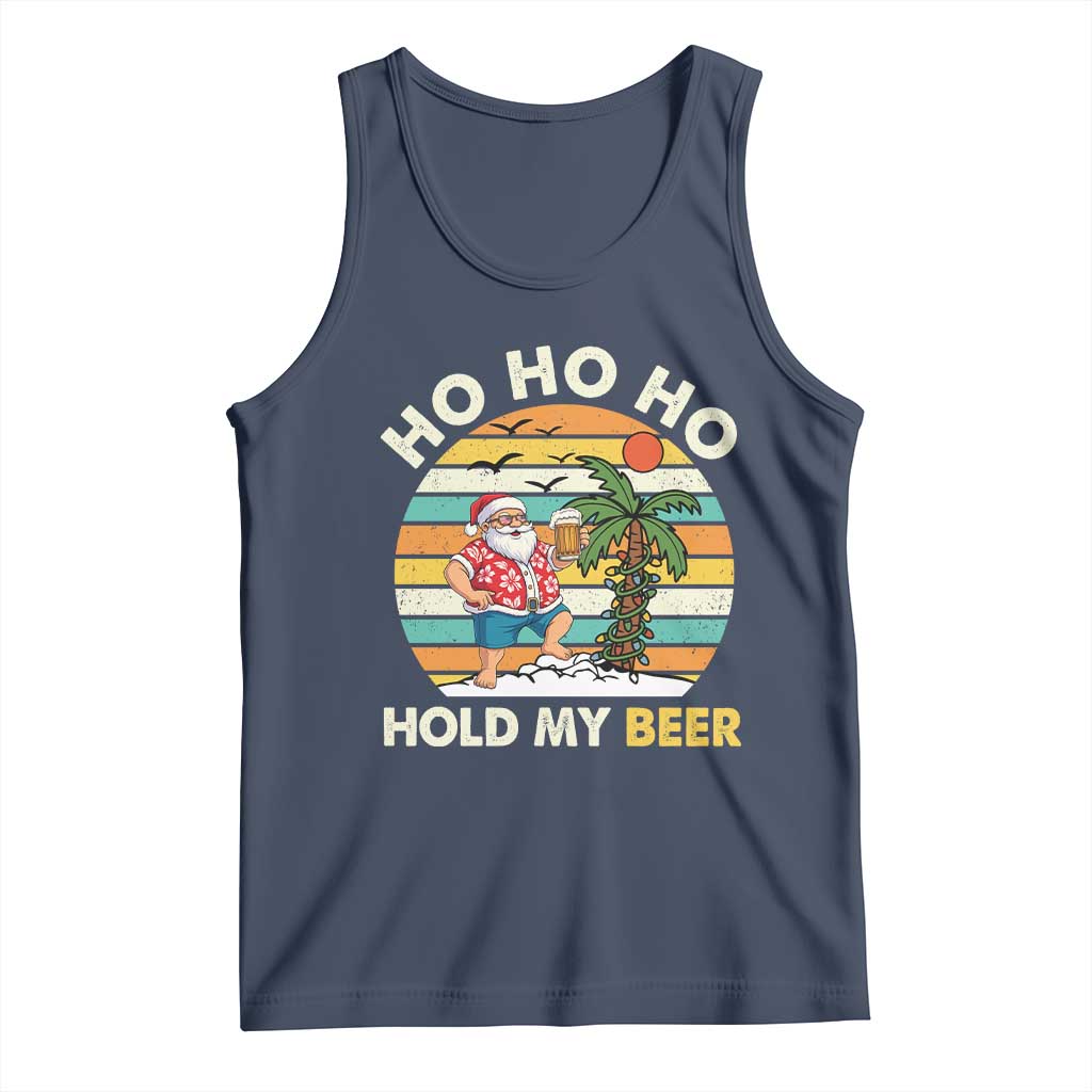 Christmas In July Santa Ho Ho Hold My Beer Tank Top Summer Beach Hawaii Santa USA Flag - Wonder Print Shop