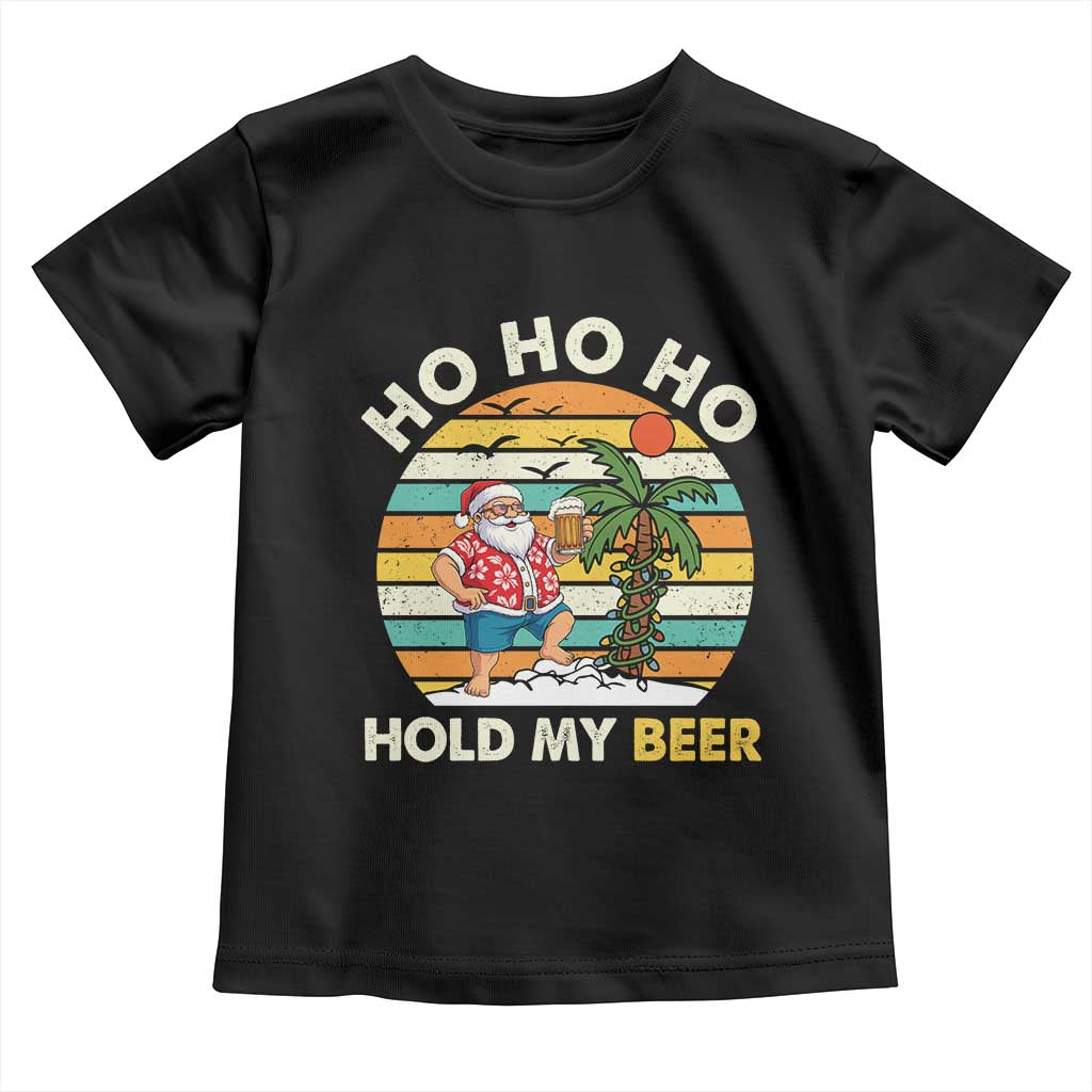 Christmas In July Santa Ho Ho Hold My Beer Toddler T Shirt Summer Beach Hawaii Santa USA Flag - Wonder Print Shop