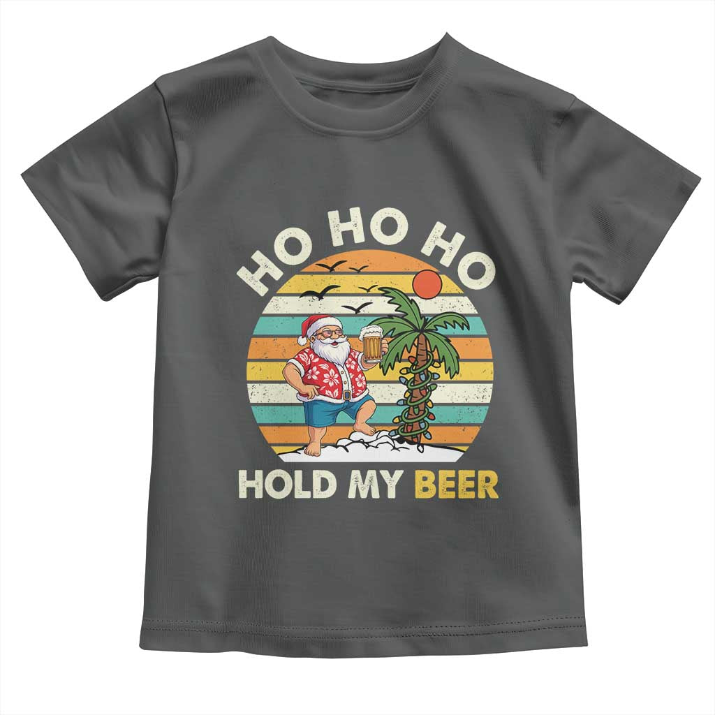 Christmas In July Santa Ho Ho Hold My Beer Toddler T Shirt Summer Beach Hawaii Santa USA Flag - Wonder Print Shop