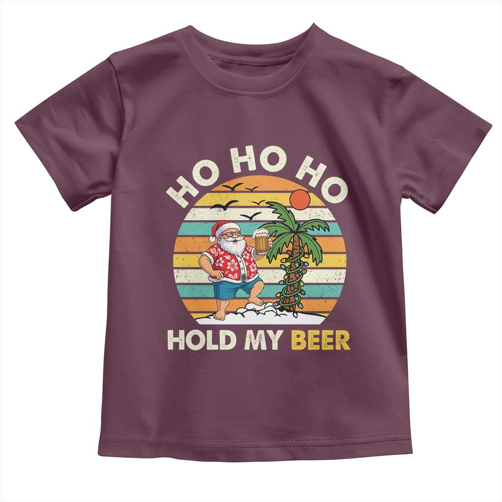 Christmas In July Santa Ho Ho Hold My Beer Toddler T Shirt Summer Beach Hawaii Santa USA Flag - Wonder Print Shop
