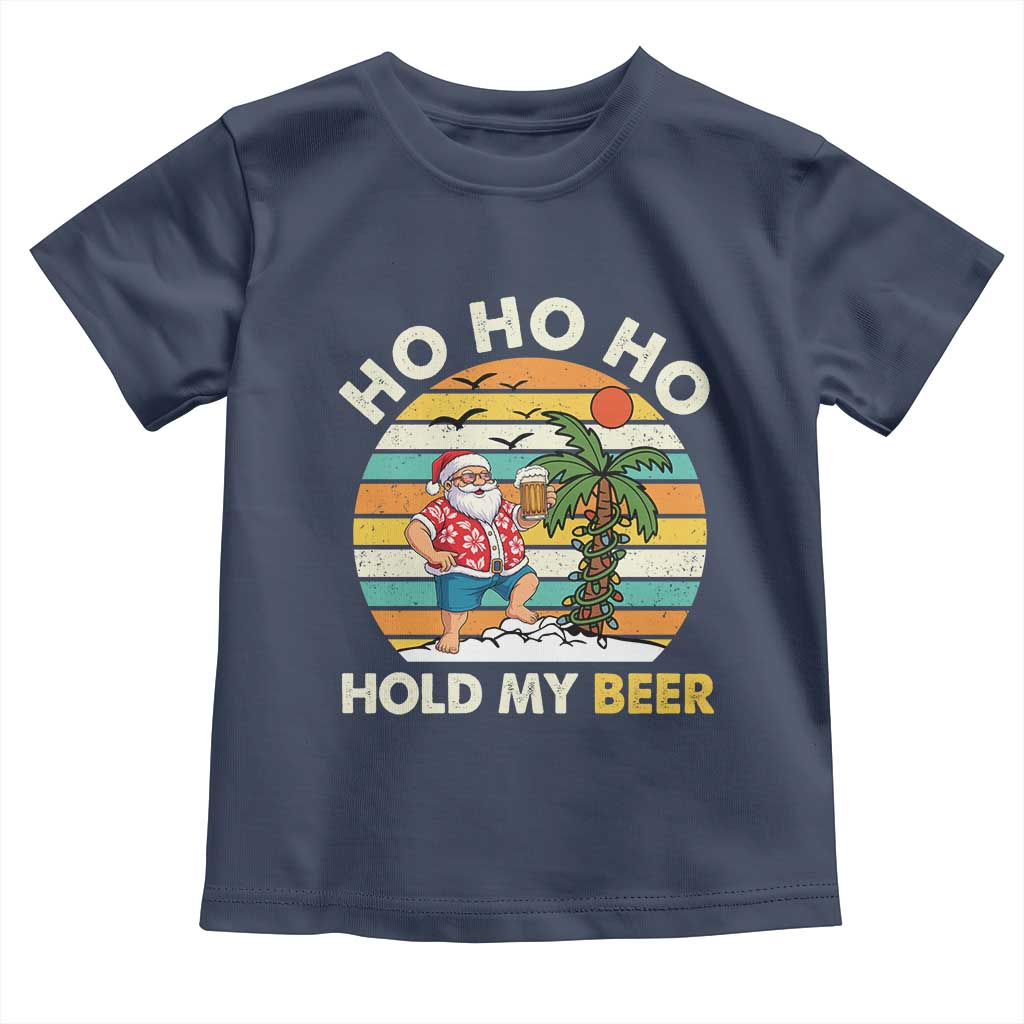 Christmas In July Santa Ho Ho Hold My Beer Toddler T Shirt Summer Beach Hawaii Santa USA Flag - Wonder Print Shop