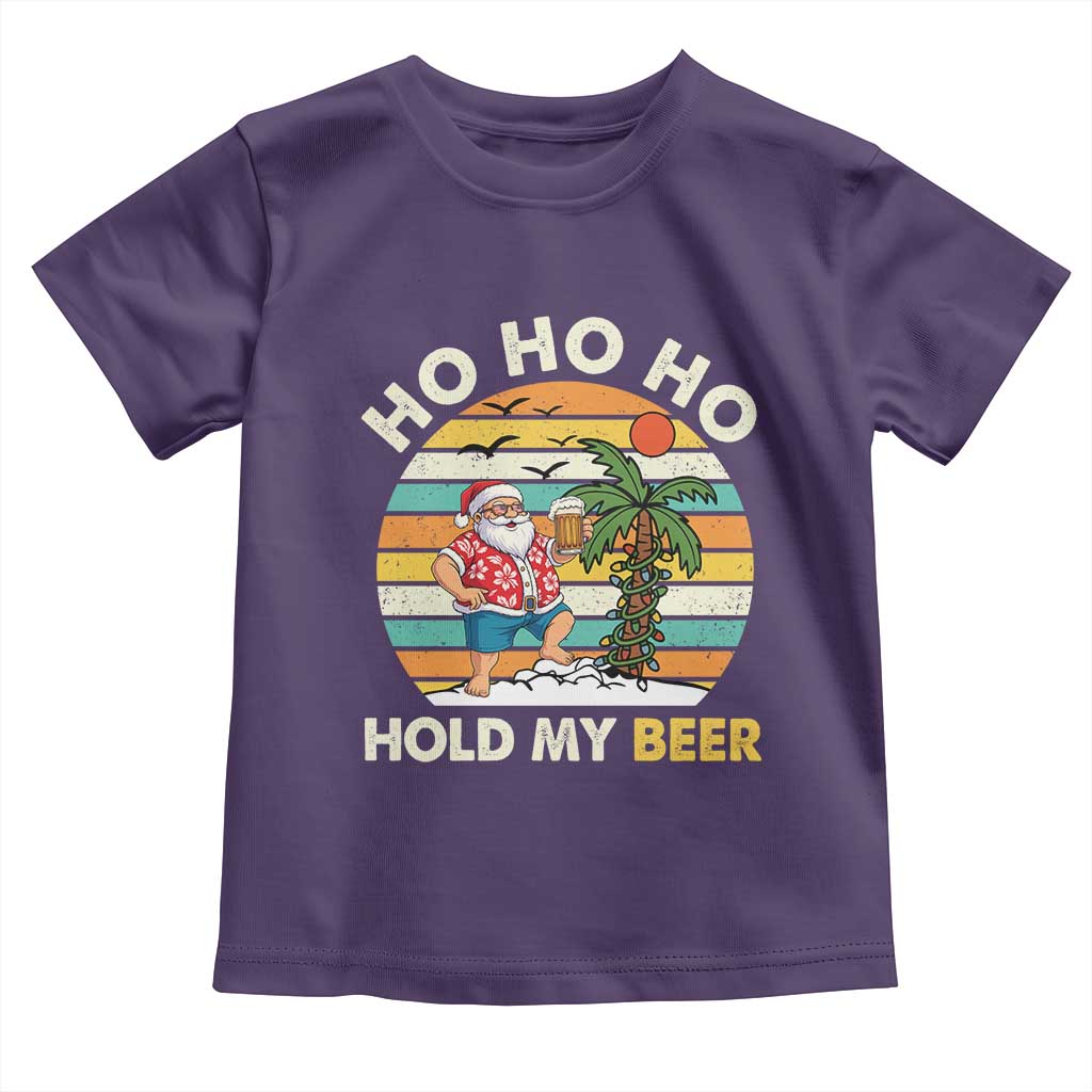 Christmas In July Santa Ho Ho Hold My Beer Toddler T Shirt Summer Beach Hawaii Santa USA Flag - Wonder Print Shop