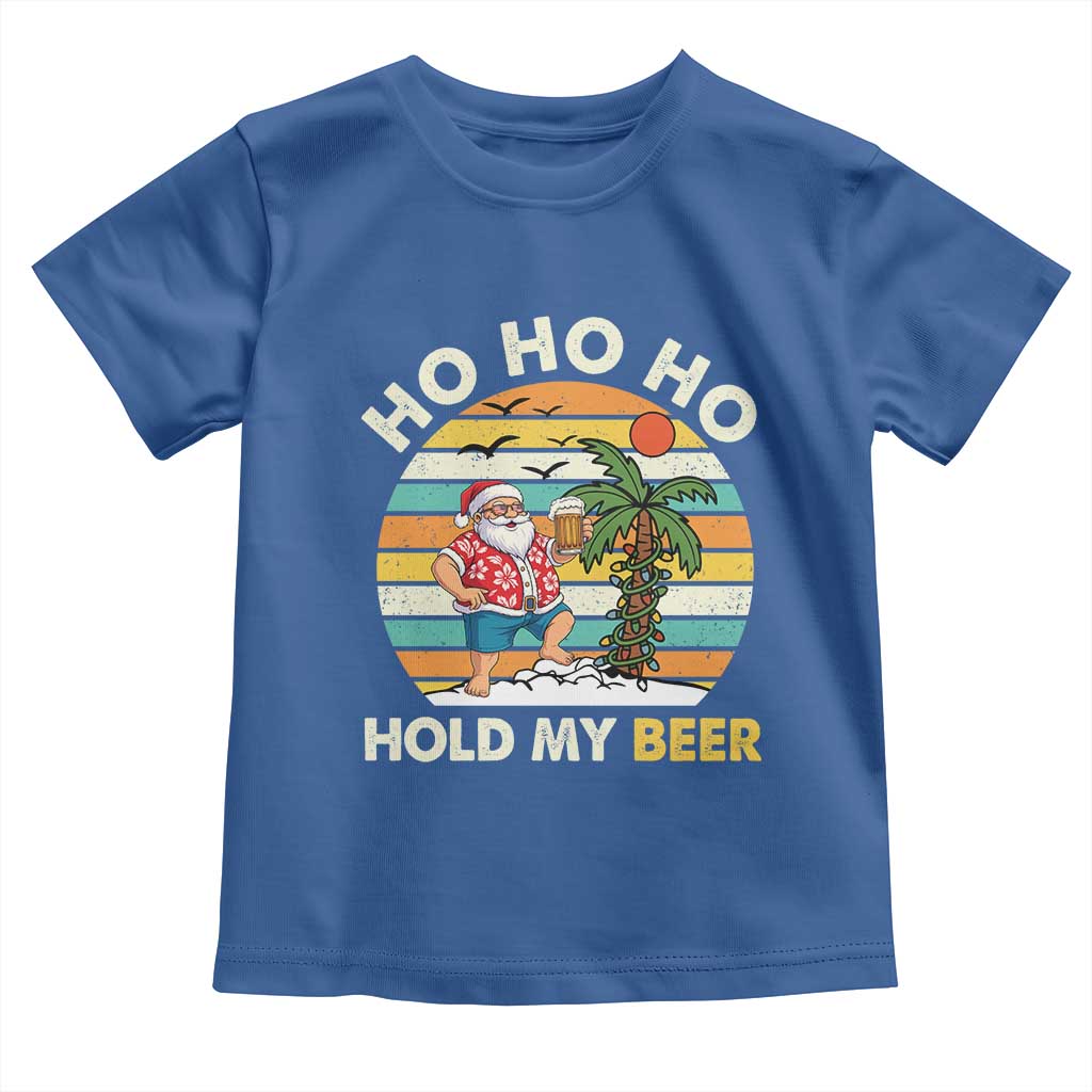 Christmas In July Santa Ho Ho Hold My Beer Toddler T Shirt Summer Beach Hawaii Santa USA Flag - Wonder Print Shop