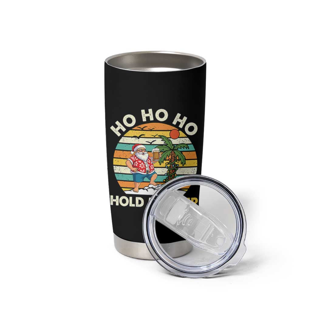 Christmas In July Santa Ho Ho Hold My Beer Tumbler Cup Summer Beach Hawaii Santa USA Flag - Wonder Print Shop