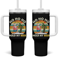 Christmas In July Santa Ho Ho Hold My Beer Tumbler With Handle Summer Beach Hawaii Santa USA Flag - Wonder Print Shop