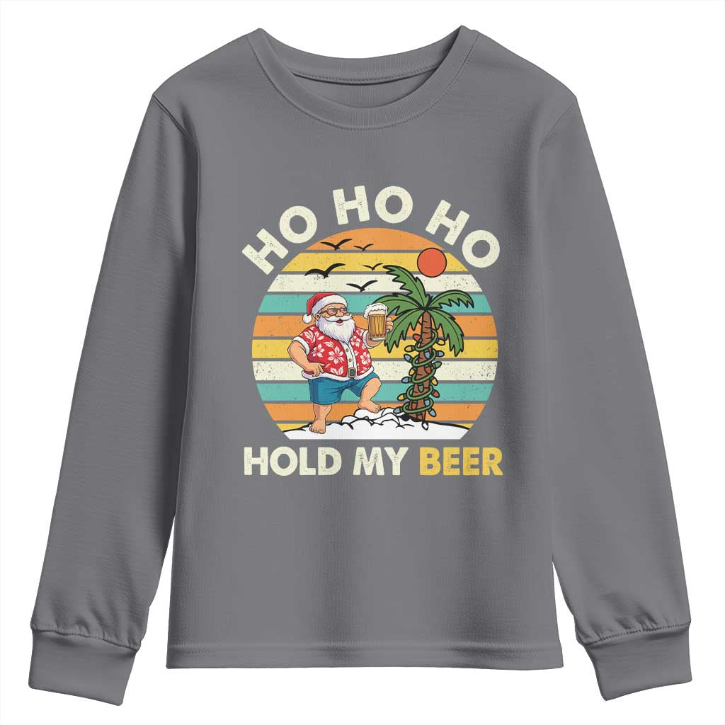 Christmas In July Santa Ho Ho Hold My Beer Youth Sweatshirt Summer Beach Hawaii Santa USA Flag - Wonder Print Shop