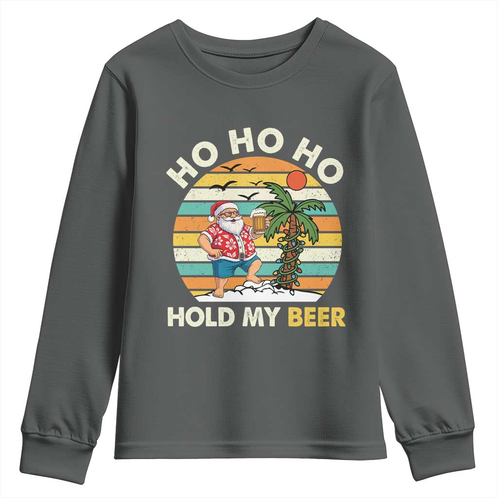 Christmas In July Santa Ho Ho Hold My Beer Youth Sweatshirt Summer Beach Hawaii Santa USA Flag - Wonder Print Shop