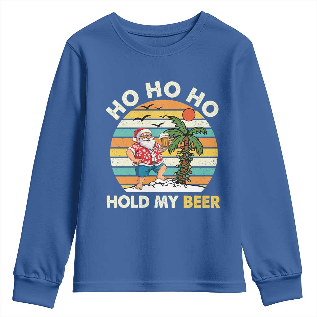 Christmas In July Santa Ho Ho Hold My Beer Youth Sweatshirt Summer Beach Hawaii Santa USA Flag - Wonder Print Shop