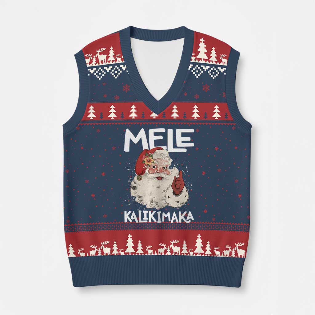 Mele Kalikimaka V-Neck Knit Sweater Vest Hawaii Xmas Party Santa - Wonder Print Shop