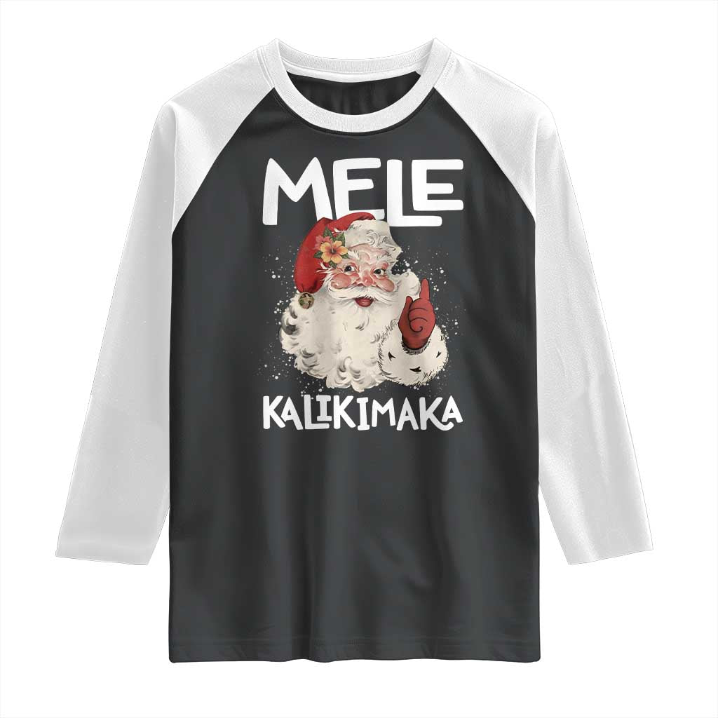 Mele Kalikimaka Raglan Shirt Hawaii Christmas Party Santa - Wonder Print Shop