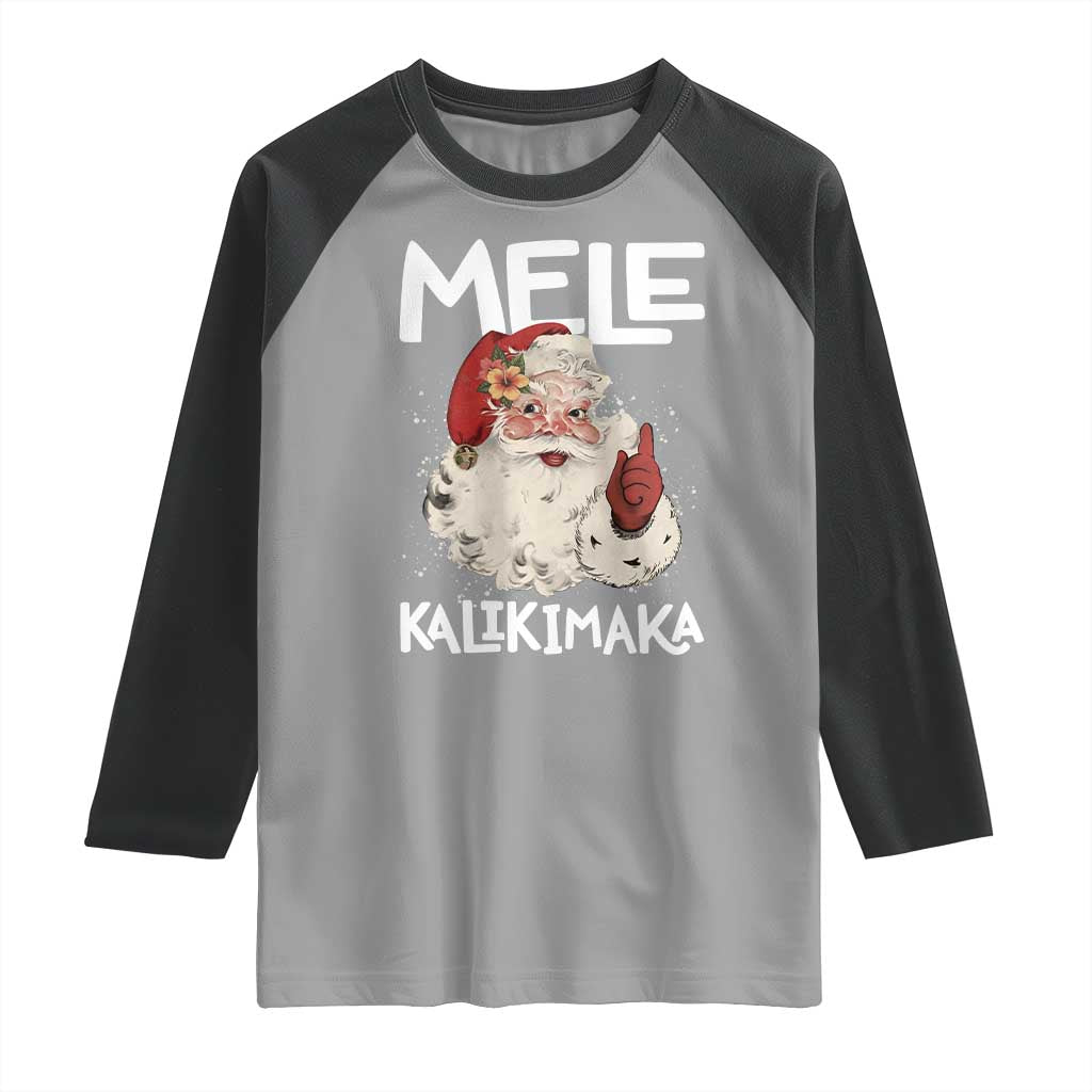 Mele Kalikimaka Raglan Shirt Hawaii Christmas Party Santa - Wonder Print Shop