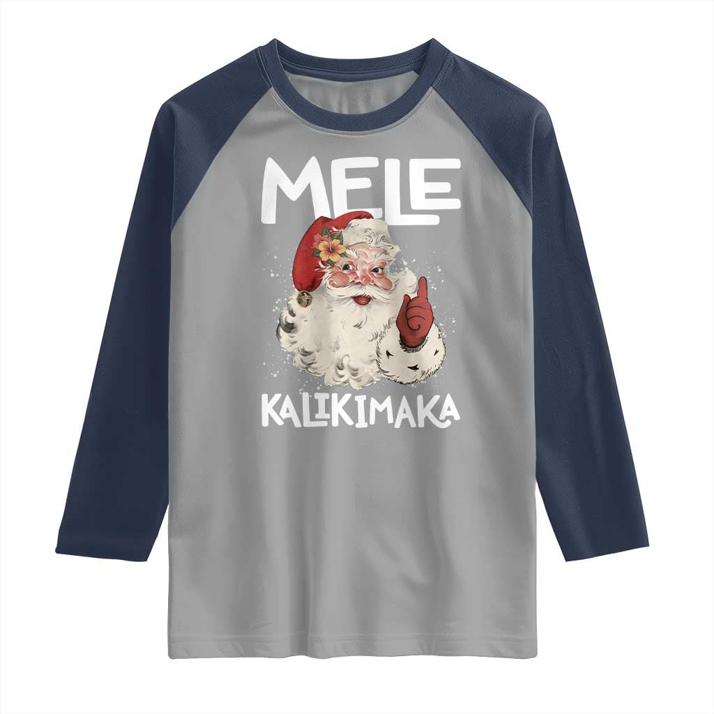 Mele Kalikimaka Raglan Shirt Hawaii Christmas Party Santa - Wonder Print Shop