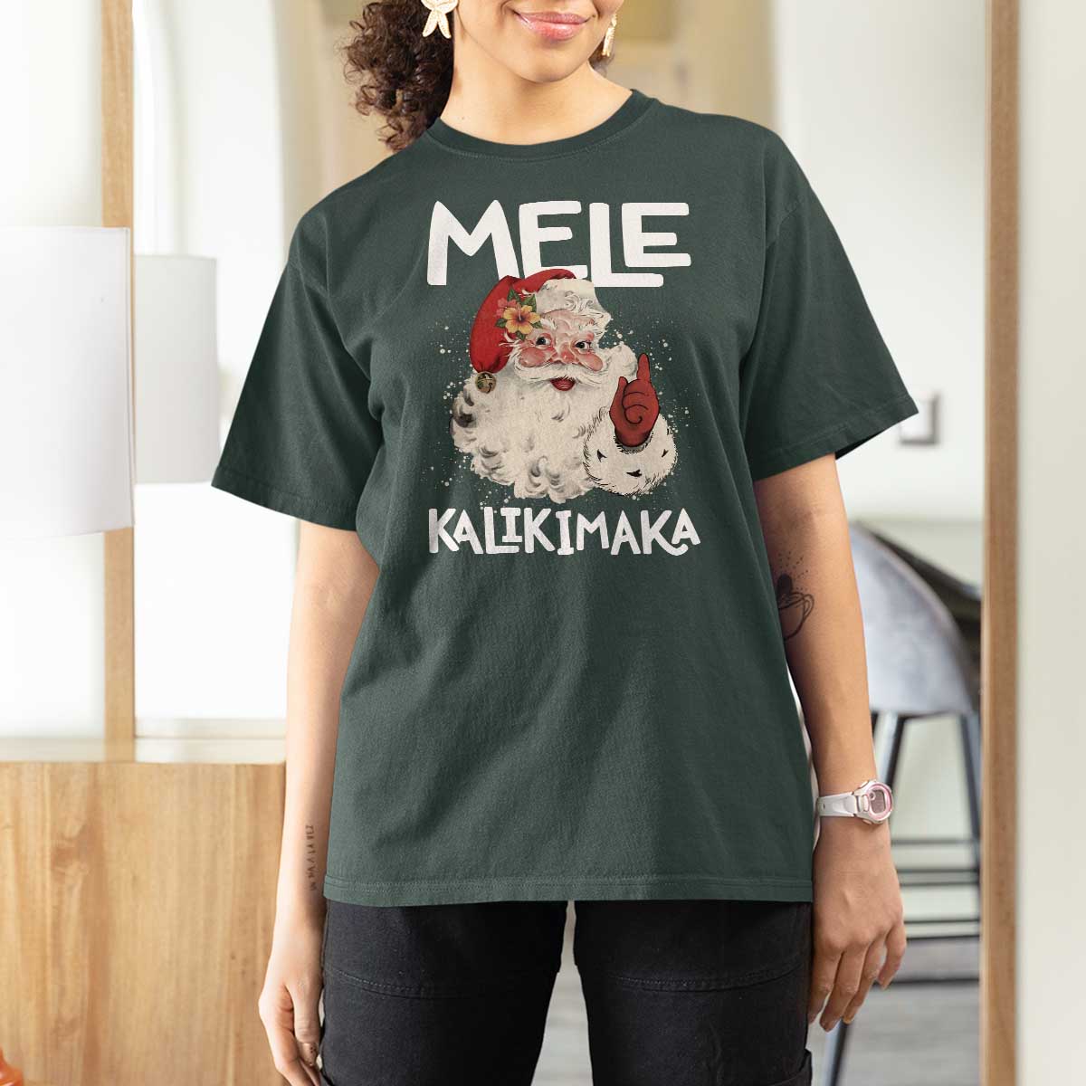 Mele Kalikimaka T Shirt For Women Hawaii Christmas Party Santa - Wonder Print Shop