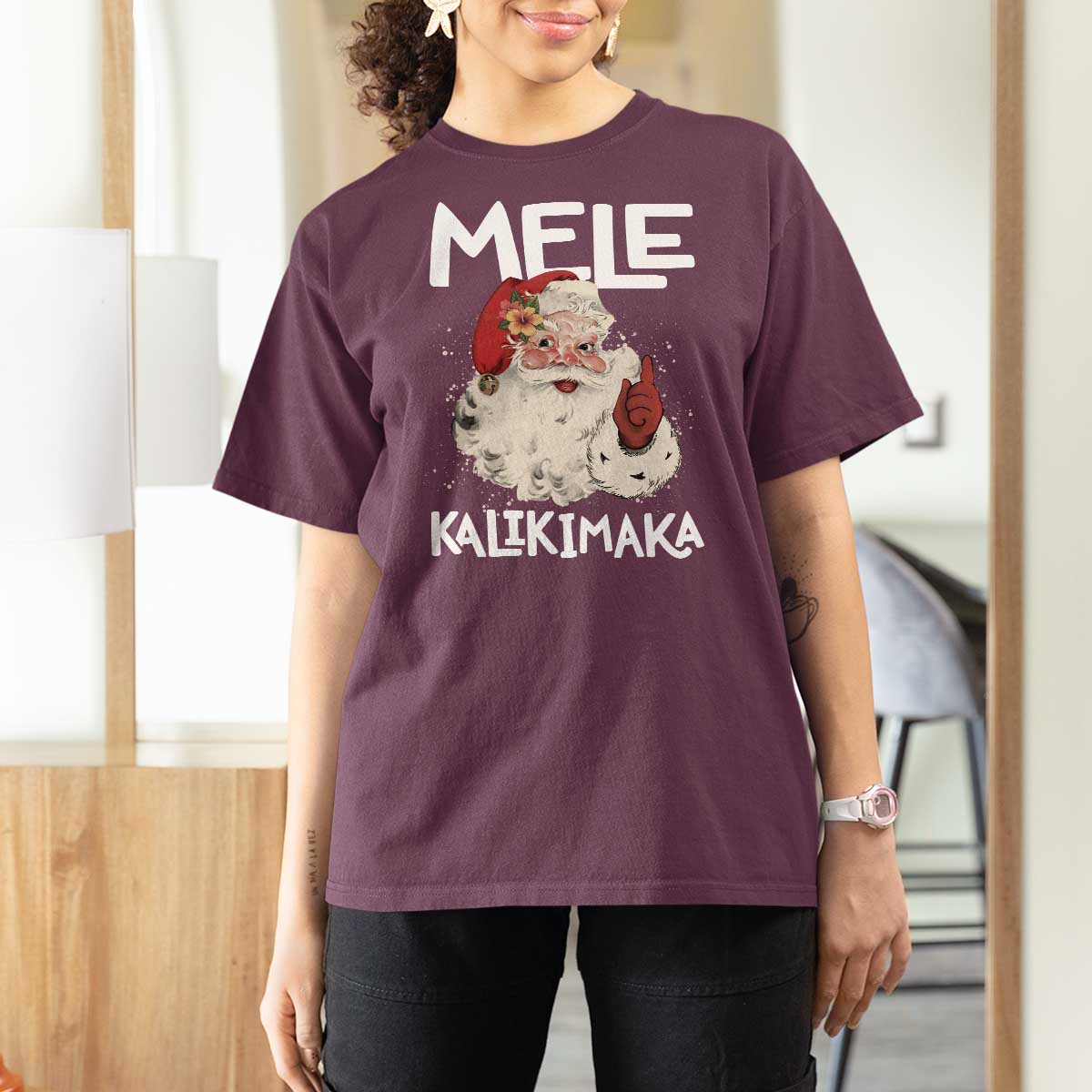 Mele Kalikimaka T Shirt For Women Hawaii Christmas Party Santa - Wonder Print Shop