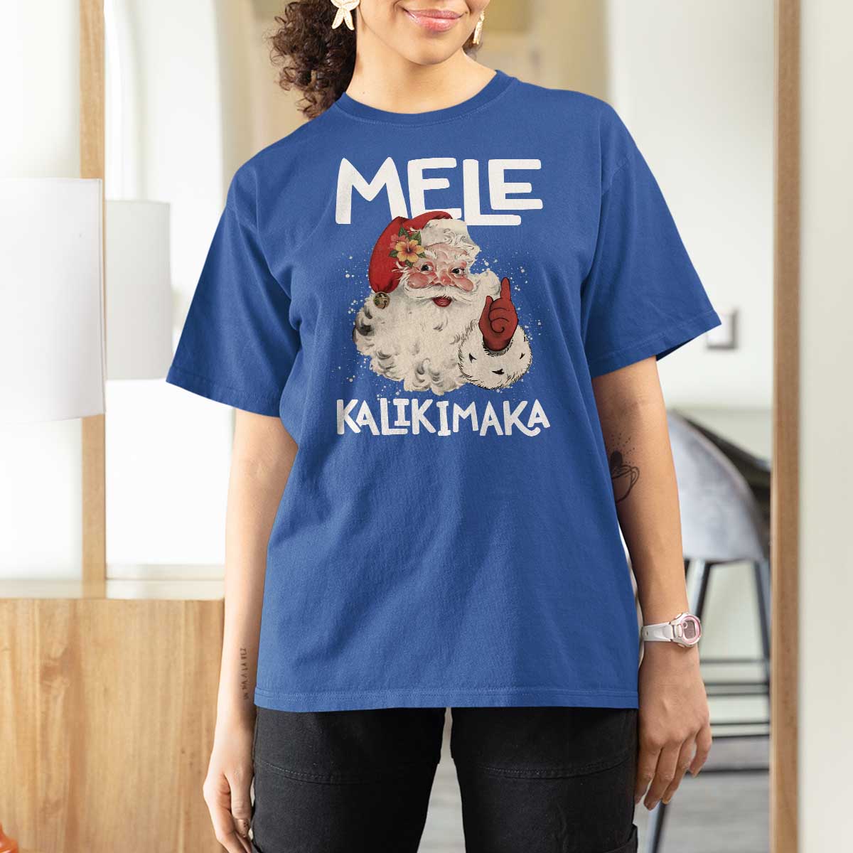 Mele Kalikimaka T Shirt For Women Hawaii Christmas Party Santa - Wonder Print Shop