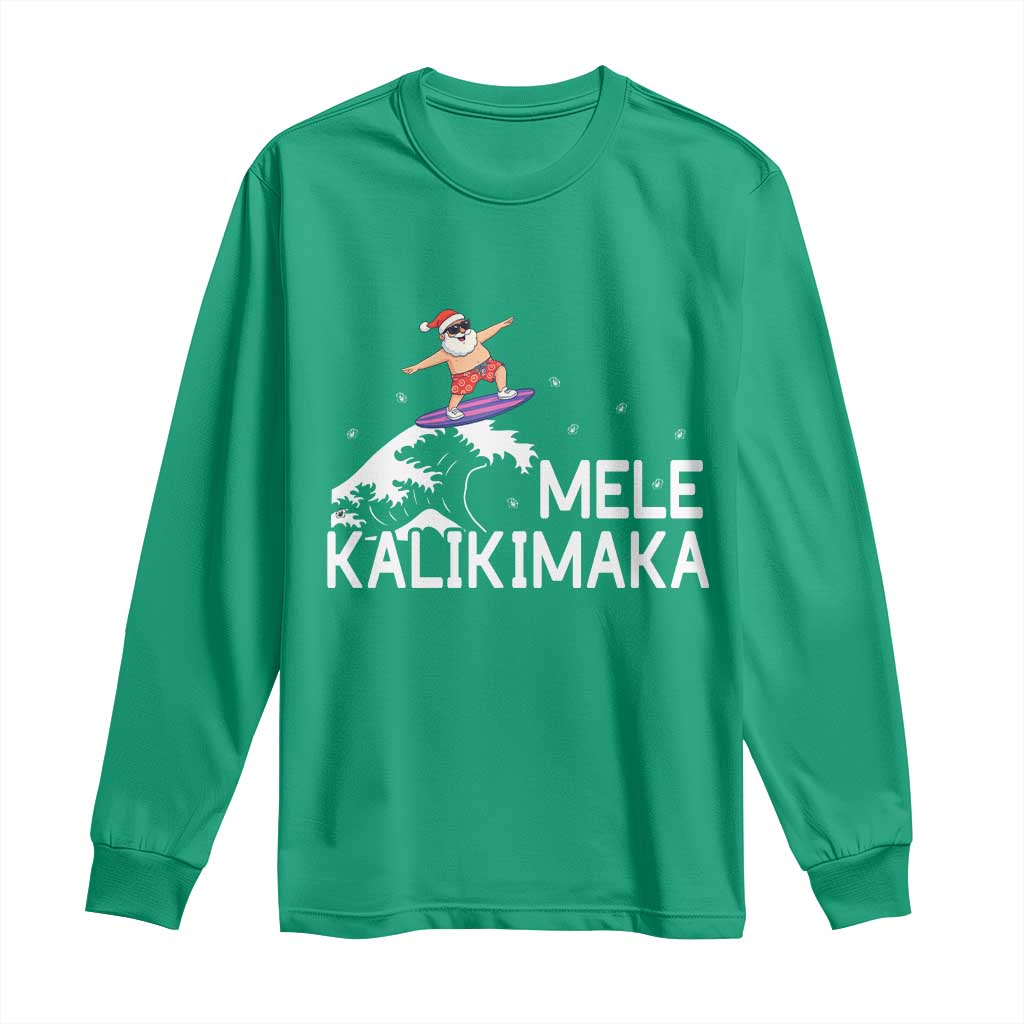 Christmas In July Surfing Santa Long Sleeve Shirt Mele Kalikimaka Summer Beach Hawaii - Wonder Print Shop