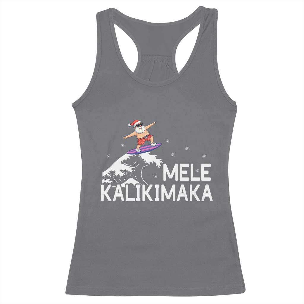 Christmas In July Surfing Santa Racerback Tank Top Mele Kalikimaka Summer Beach Hawaii - Wonder Print Shop