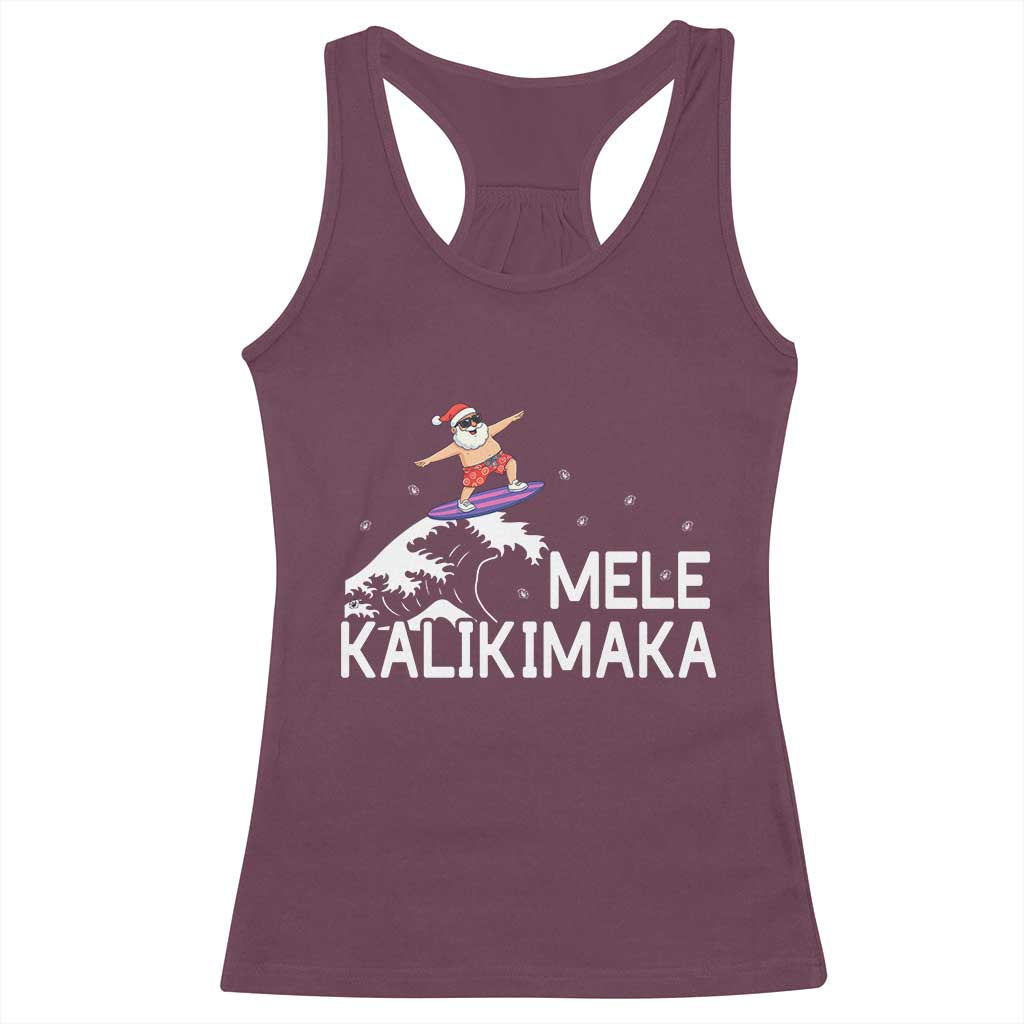 Christmas In July Surfing Santa Racerback Tank Top Mele Kalikimaka Summer Beach Hawaii - Wonder Print Shop