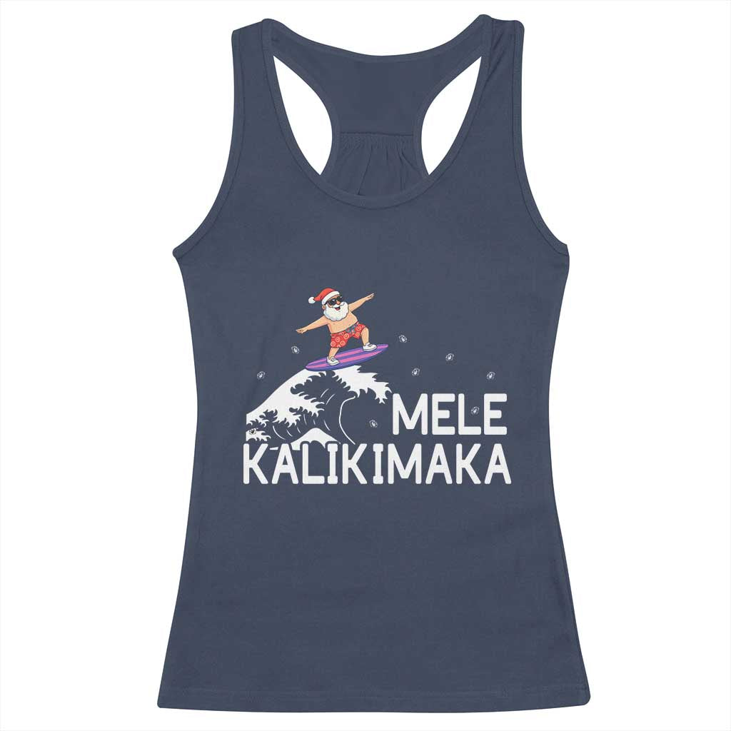 Christmas In July Surfing Santa Racerback Tank Top Mele Kalikimaka Summer Beach Hawaii - Wonder Print Shop