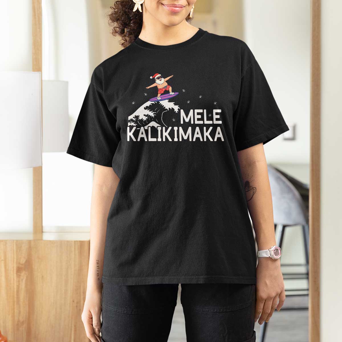 Christmas In July Surfing Santa T Shirt For Women Mele Kalikimaka Summer Beach Hawaii - Wonder Print Shop