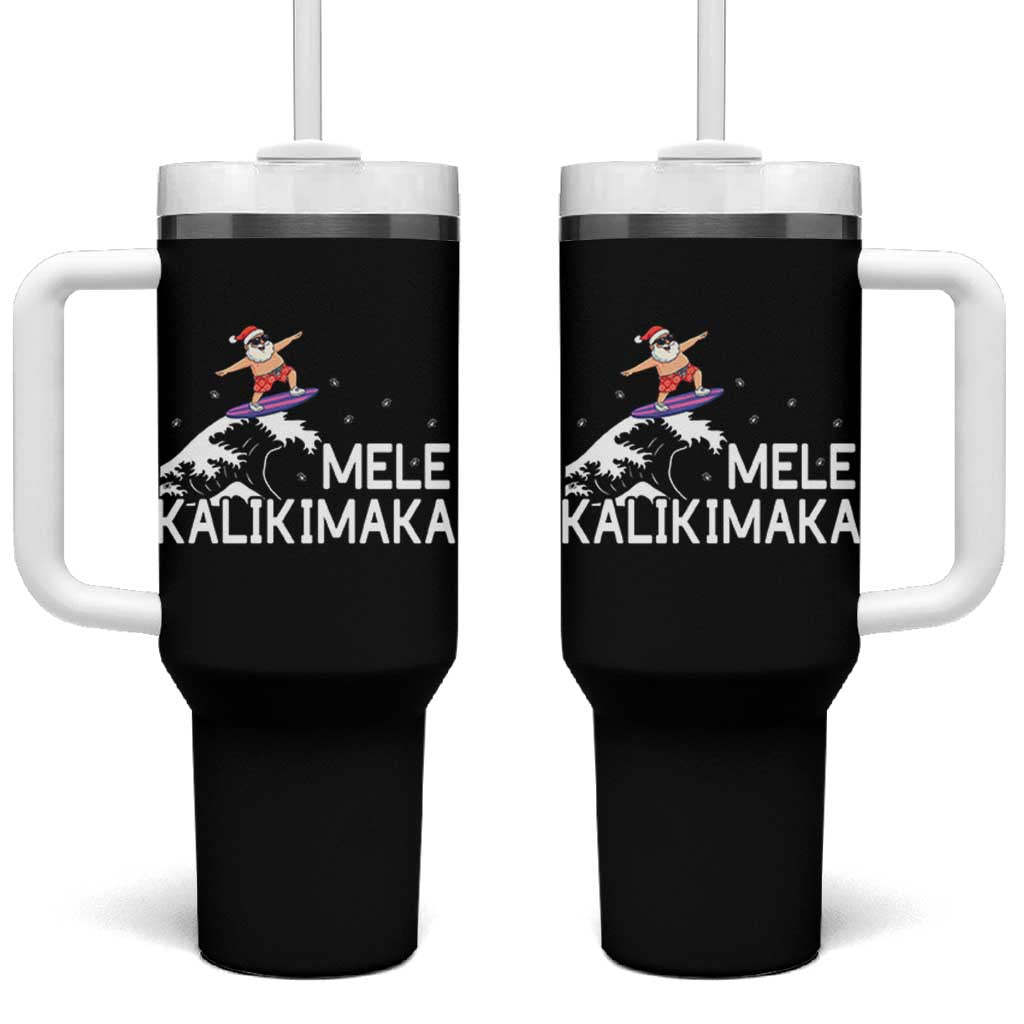 Christmas In July Surfing Santa Tumbler With Handle Mele Kalikimaka Summer Beach Hawaii - Wonder Print Shop