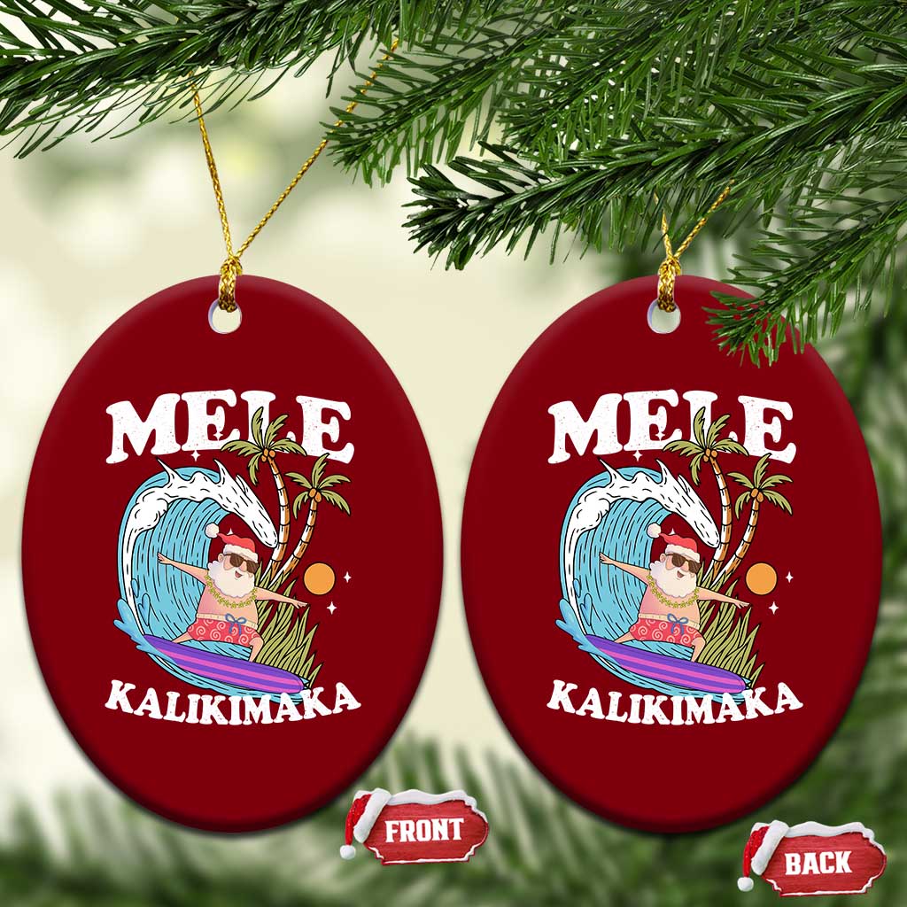 Mele Kalikimaka Hawaii Xmas Surfing Santa Ceramic Ornament Summer Beach Hawaii Xmas In July - Wonder Print Shop