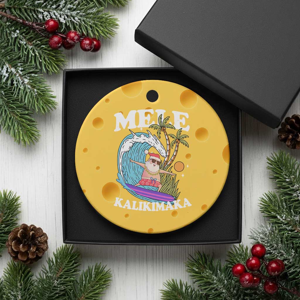 Mele Kalikimaka Hawaii Xmas Surfing Santa Ceramic Ornament Summer Beach Hawaii Xmas In July - Wonder Print Shop