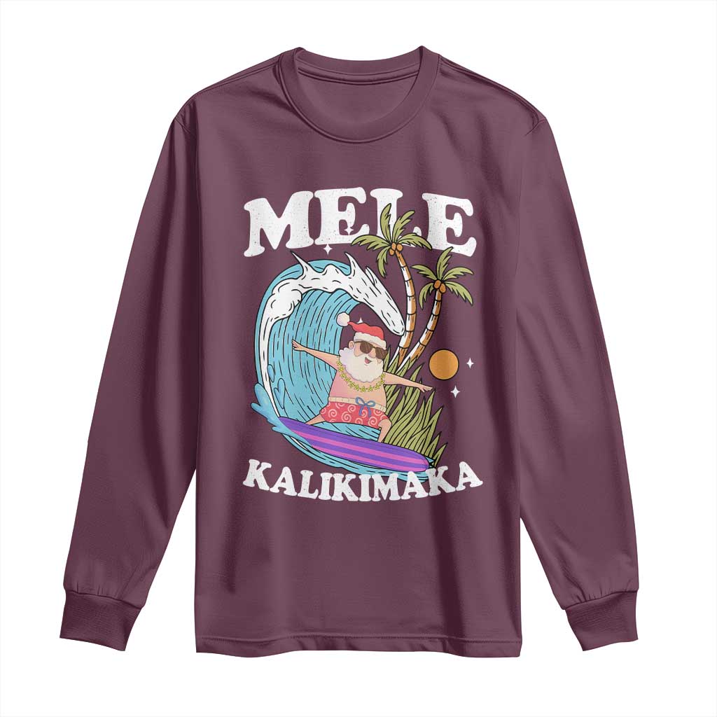 Mele Kalikimaka Hawaii Christmas Surfing Santa Long Sleeve Shirt Summer Beach Hawaii Xmas In July - Wonder Print Shop