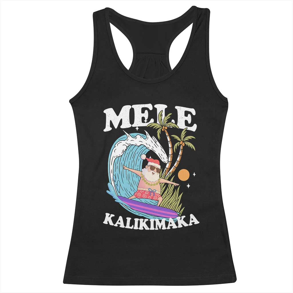 Mele Kalikimaka Hawaii Christmas Surfing Santa Racerback Tank Top Summer Beach Hawaii Xmas In July - Wonder Print Shop