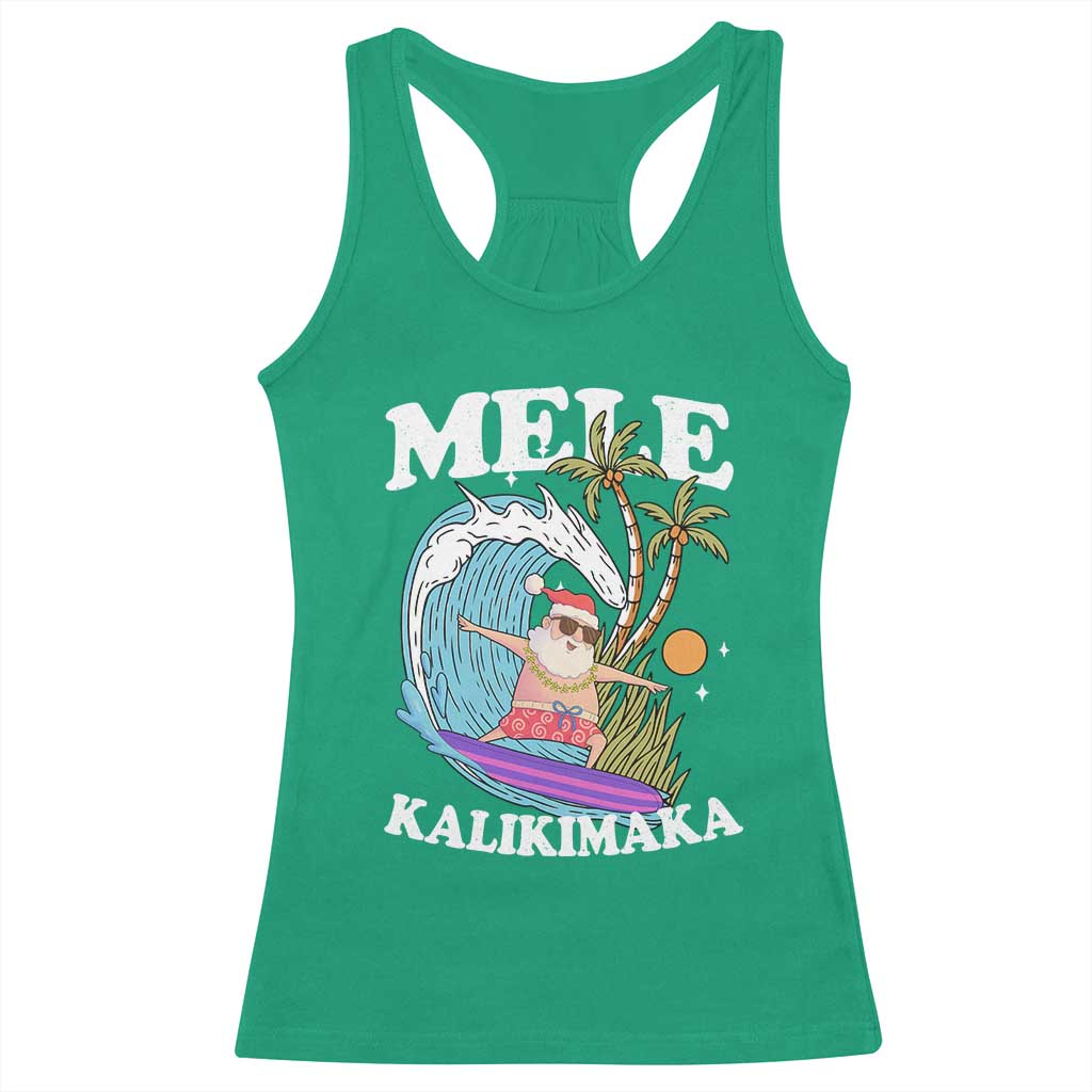 Mele Kalikimaka Hawaii Christmas Surfing Santa Racerback Tank Top Summer Beach Hawaii Xmas In July - Wonder Print Shop