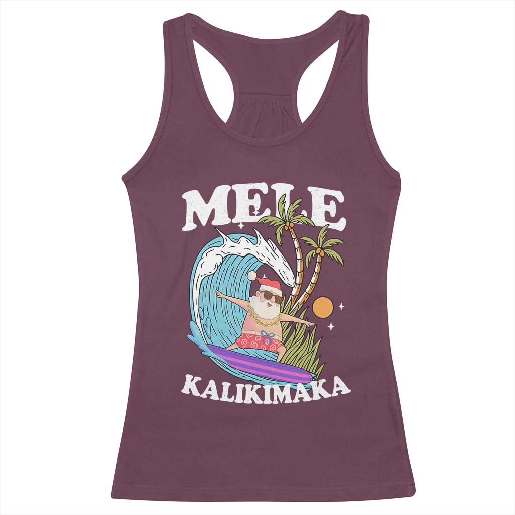 Mele Kalikimaka Hawaii Christmas Surfing Santa Racerback Tank Top Summer Beach Hawaii Xmas In July - Wonder Print Shop