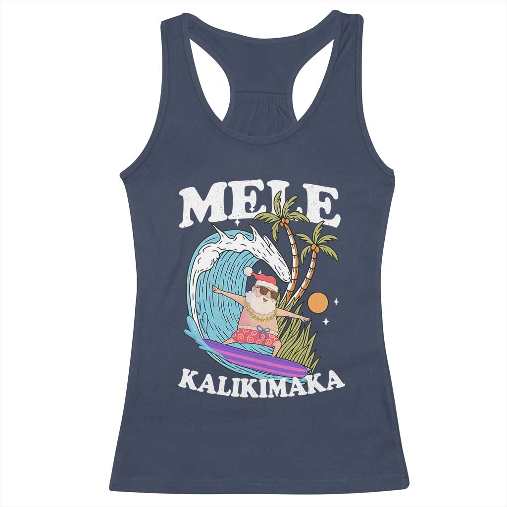 Mele Kalikimaka Hawaii Christmas Surfing Santa Racerback Tank Top Summer Beach Hawaii Xmas In July - Wonder Print Shop