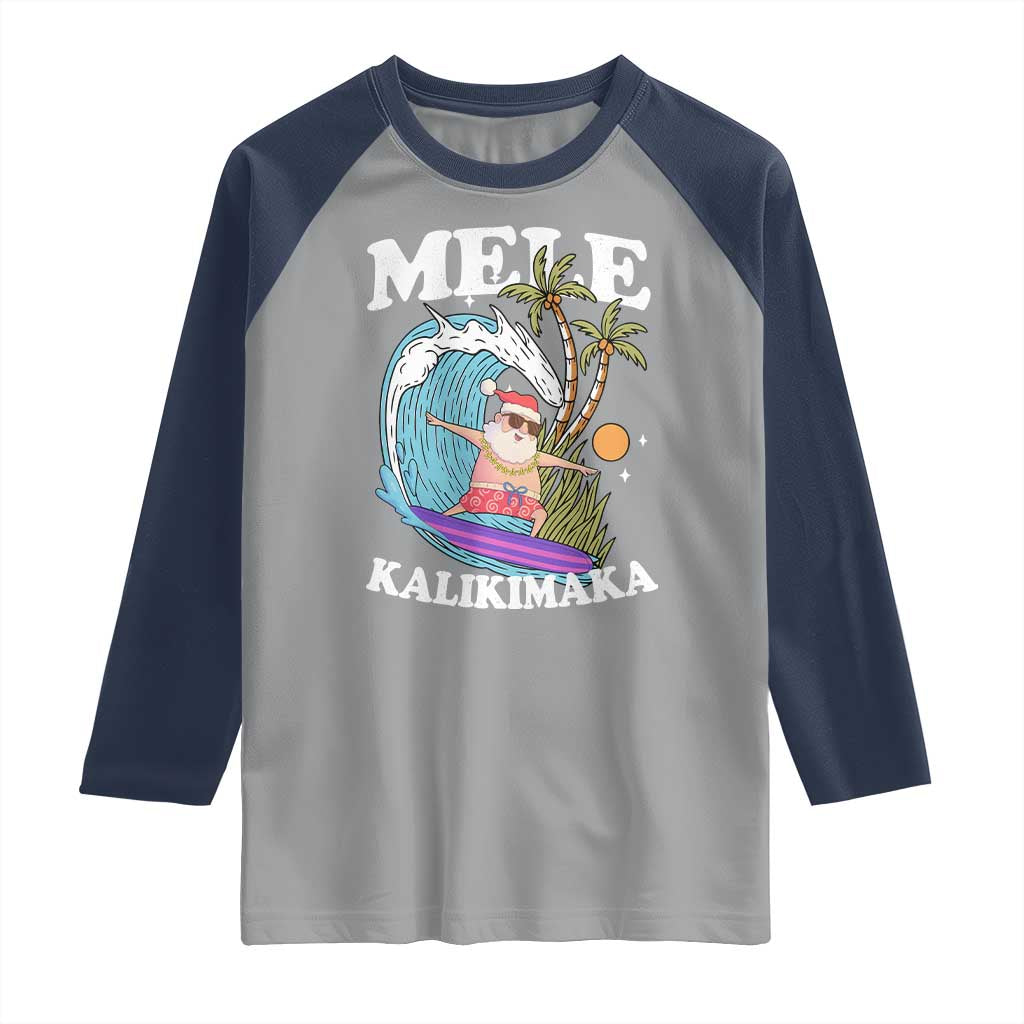 Mele Kalikimaka Hawaii Christmas Surfing Santa Raglan Shirt Summer Beach Hawaii Xmas In July - Wonder Print Shop