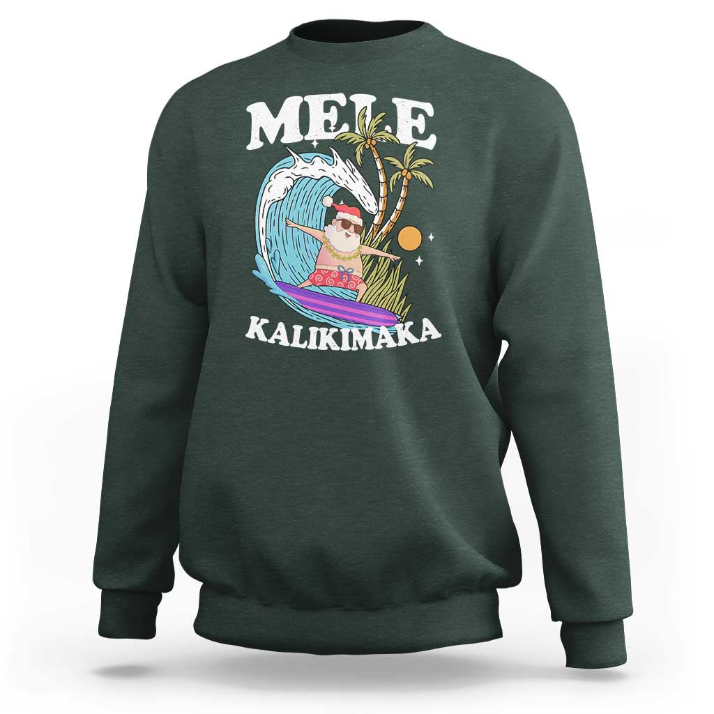 Mele Kalikimaka Hawaii Christmas Surfing Santa Sweatshirt Summer Beach Hawaii Xmas In July - Wonder Print Shop