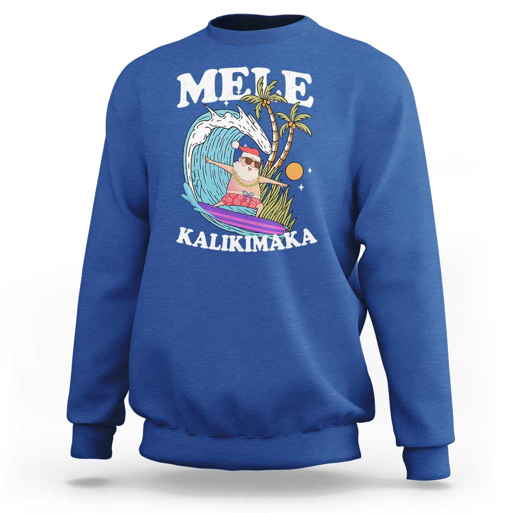 Mele Kalikimaka Hawaii Christmas Surfing Santa Sweatshirt Summer Beach Hawaii Xmas In July - Wonder Print Shop
