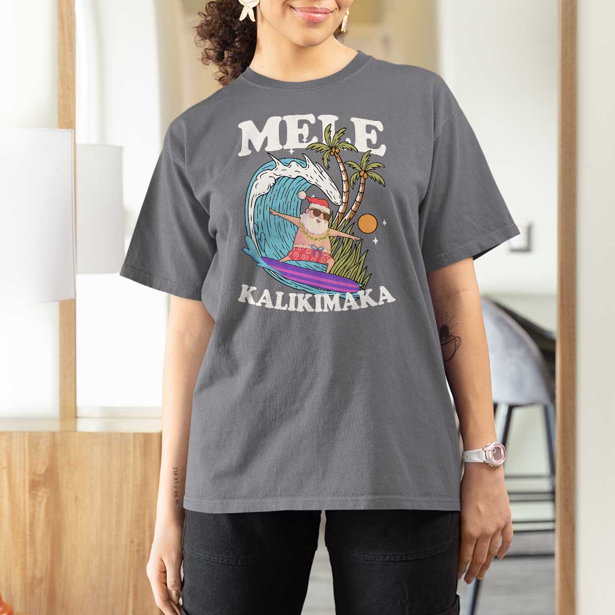 Mele Kalikimaka Hawaii Christmas Surfing Santa T Shirt For Women Summer Beach Hawaii Xmas In July - Wonder Print Shop