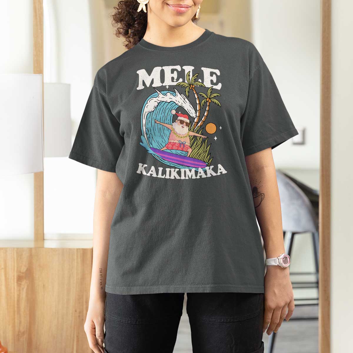Mele Kalikimaka Hawaii Christmas Surfing Santa T Shirt For Women Summer Beach Hawaii Xmas In July - Wonder Print Shop
