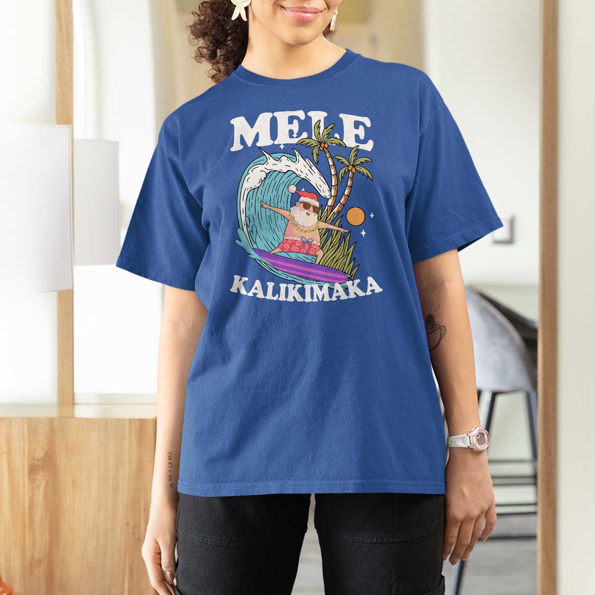 Mele Kalikimaka Hawaii Christmas Surfing Santa T Shirt For Women Summer Beach Hawaii Xmas In July - Wonder Print Shop