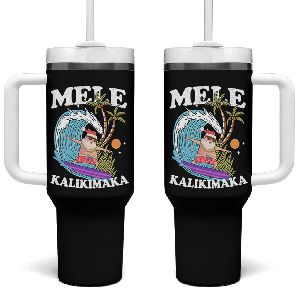 Mele Kalikimaka Hawaii Christmas Surfing Santa Tumbler With Handle Summer Beach Hawaii Xmas In July - Wonder Print Shop