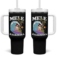Mele Kalikimaka Hawaii Christmas Surfing Santa Tumbler With Handle Summer Beach Hawaii Xmas In July - Wonder Print Shop