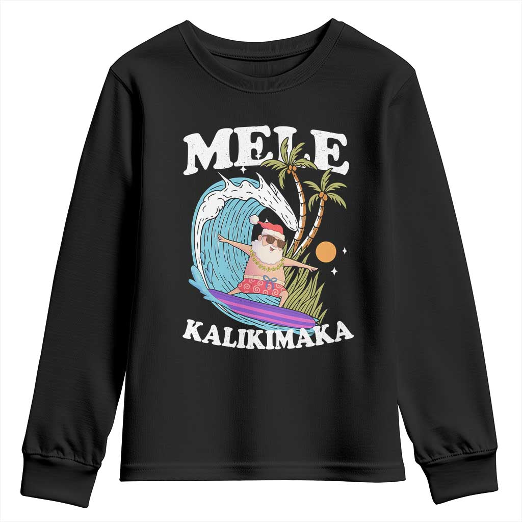 Mele Kalikimaka Hawaii Christmas Surfing Santa Youth Sweatshirt Summer Beach Hawaii Xmas In July - Wonder Print Shop