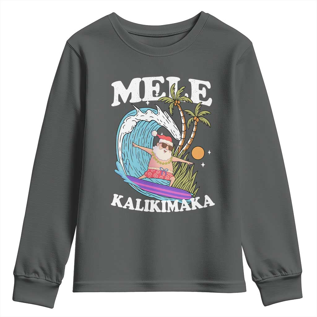 Mele Kalikimaka Hawaii Christmas Surfing Santa Youth Sweatshirt Summer Beach Hawaii Xmas In July - Wonder Print Shop