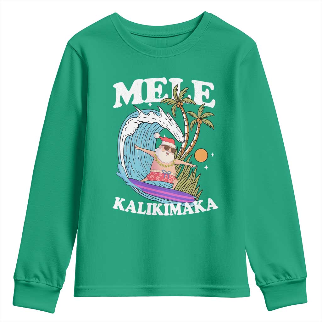 Mele Kalikimaka Hawaii Christmas Surfing Santa Youth Sweatshirt Summer Beach Hawaii Xmas In July - Wonder Print Shop